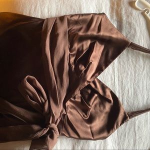 BCBG MaxAzria brown silk and chiffon hi/lo dress